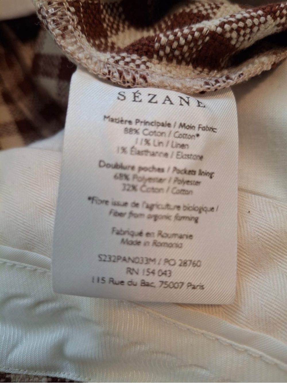 Sezane Martin Crop Trousers - Brown/Ecru gingham - Picture 6 of 8